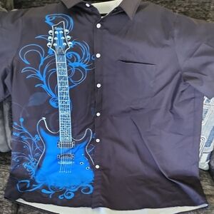Men's Black Shirt with Blue Guitar Graphic